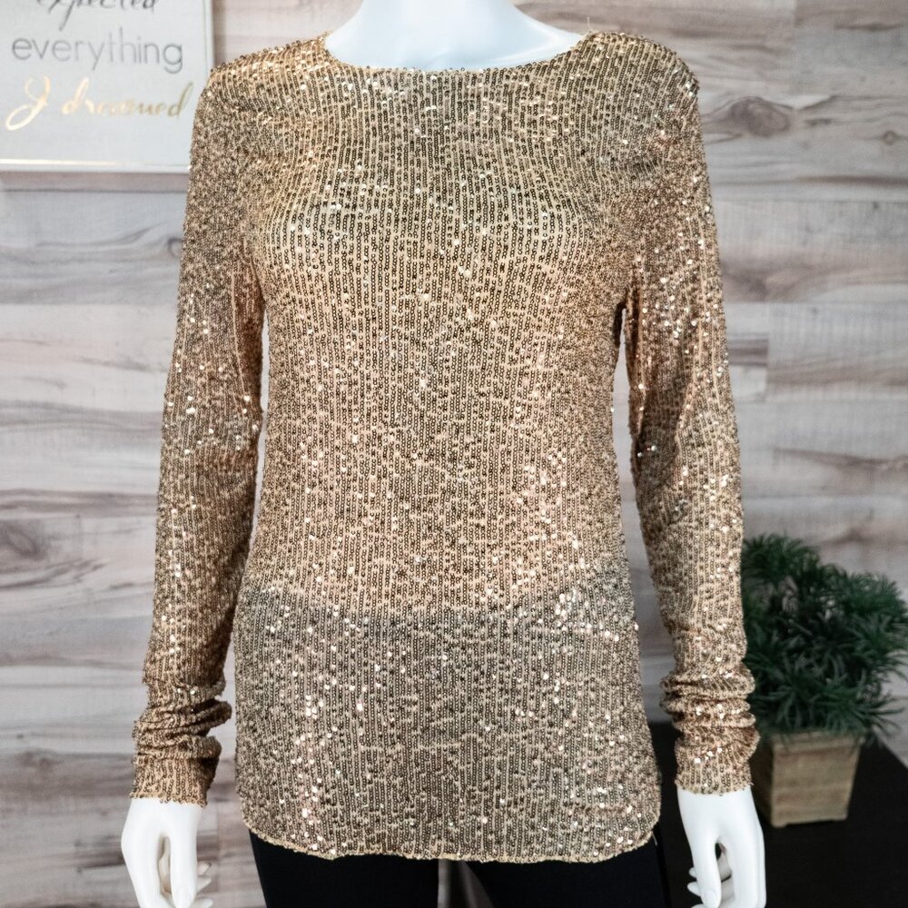 Free People Sequin Gold Rush Long Sleeve Top